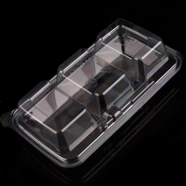 OEM factory disposable 3 cavity transparent vacuum formed rectangular PET plastic clamshell pastry cake box