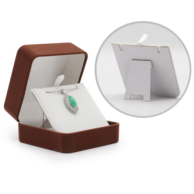 Simple Brown Velvet Jewelry Box Set Custom Logo Velvet Pendant Box