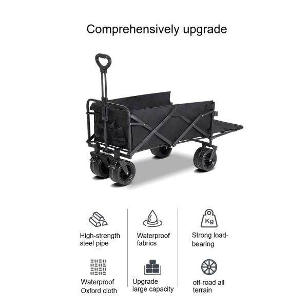 Outdoor Beach Hiking Camping Travelling Wagon with Retractable Handle and Cup Holders