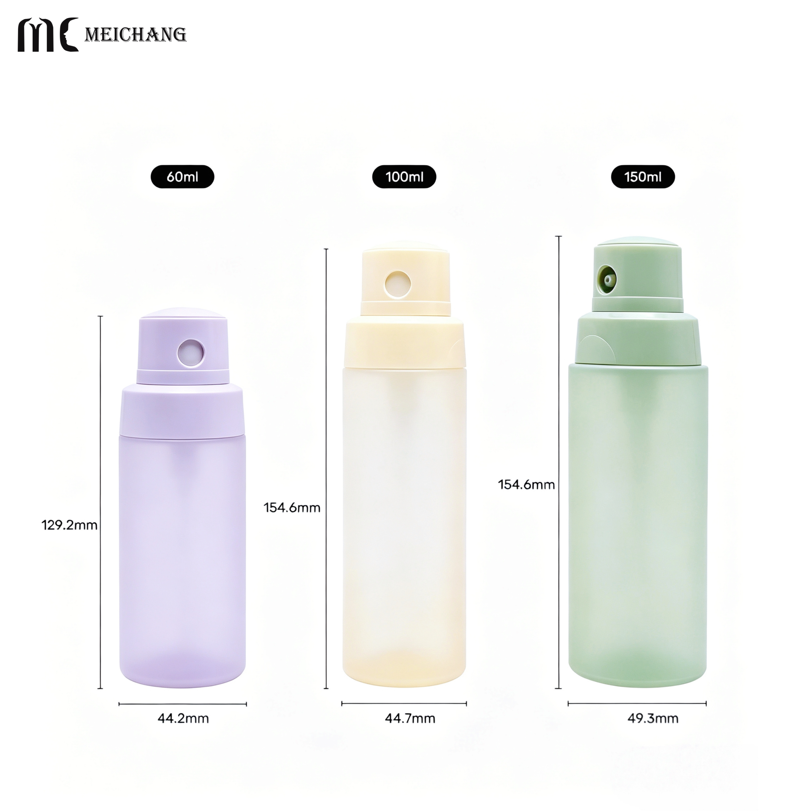 60ml 100ml 150ml Round PCR HDPE Powder Spray Bottle for Skincare Powder Packaging (MC-1504)