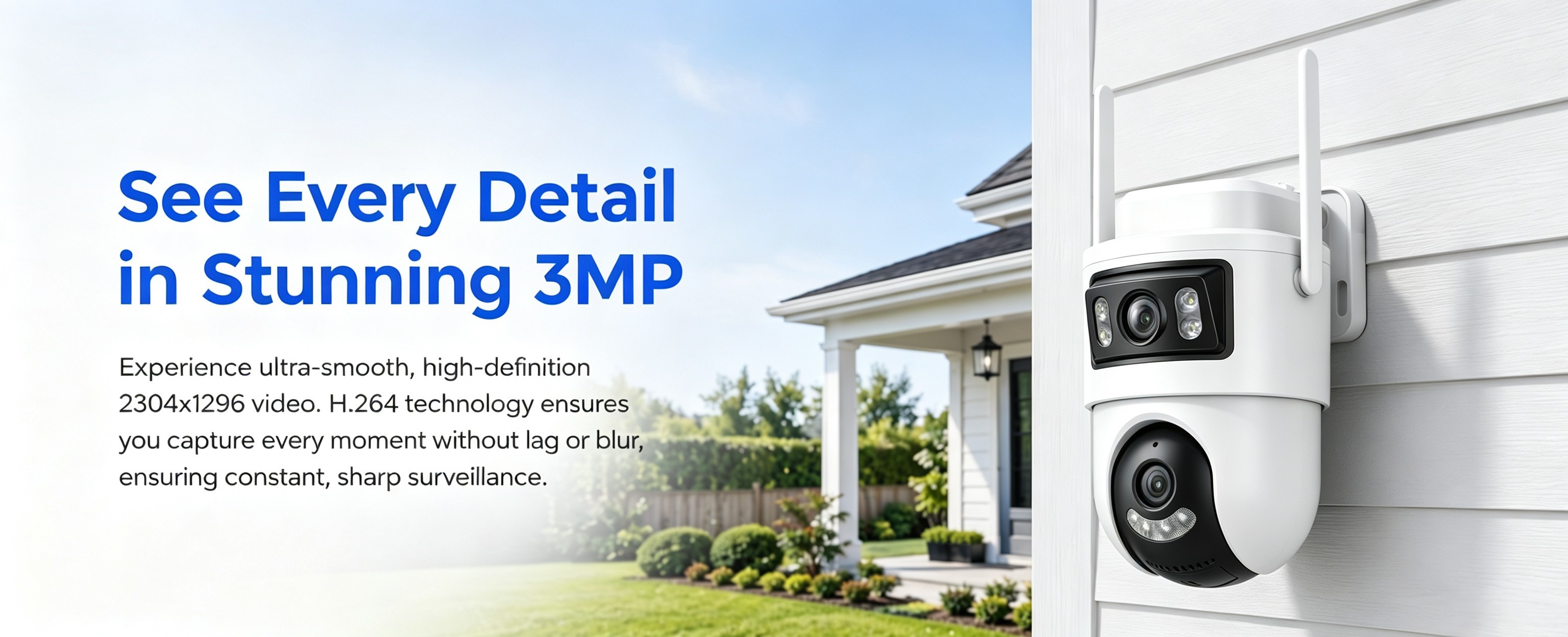 AI Smart 3MP PTZ WiFi Security Camera, Wide Angle Surveillance Camera with Night Vision, Two-Way Audio, AI Human Auto-Tracking, Motion Alert, Weatherproof Outdoor Home Security Camera