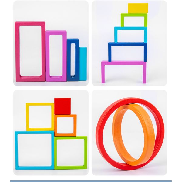 Wooden Montessori Baby Developmental Toys Art Geometric Creative Puzzle Rainbow