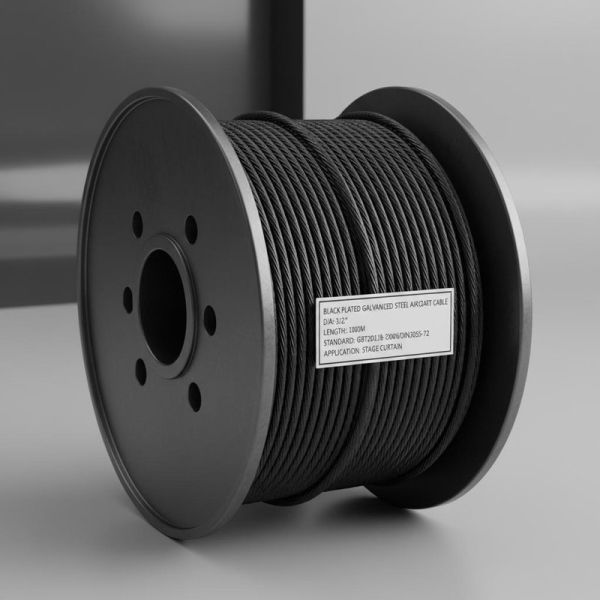 Black Galvanized Steel Aircraft Cable 3/32 Diameter 1000m Length with GBT20118-2006/DIN3055-72 Standard for Stage Curtain