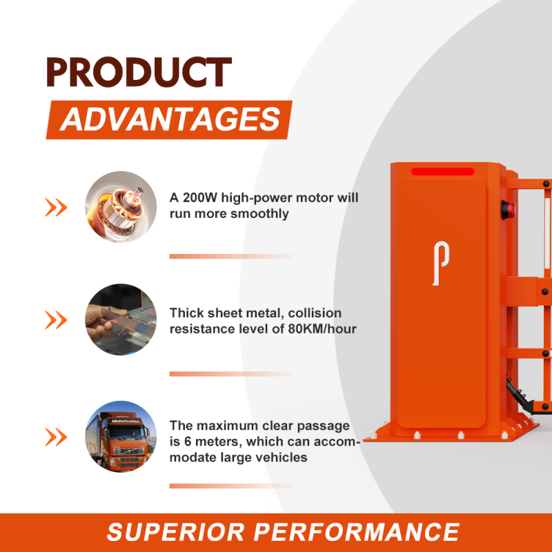Heavy-duty Automatic Barrier Gate with Impact Resistance Level 80KM/h, DC Brushless Gear Motor, and Encrypted Remote Control