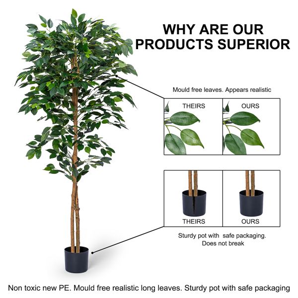 160cm Artificial Potted Floor Plants Green Ficus Bonsai Office Decor