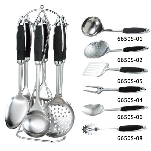 Home Kitchen ABS Handle Stainless Steel 430 Wooden Utensil Set Kitchen Ware Gadget Set