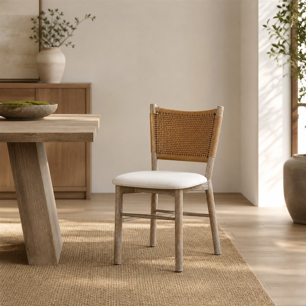 Woven Rattan Back Upholstered Dining Chair CYC-063