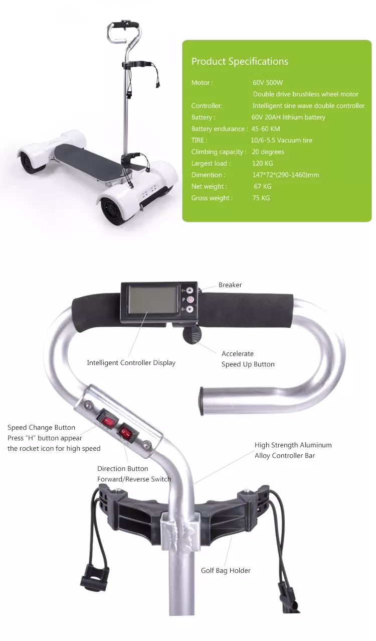 White Color Powerful Electric Scooter 60V Voltage 18.2Ah Battery 20km/H Max Speed