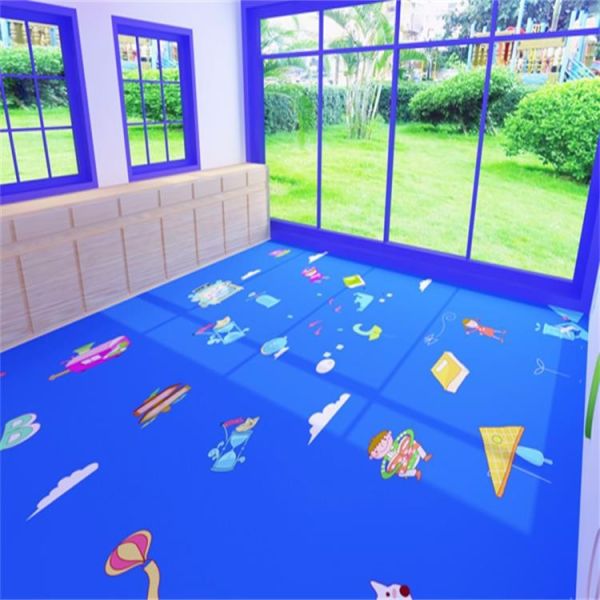 Blue Kindergarten Plastic Floor Tiles Cartoon Pattern UV Protection