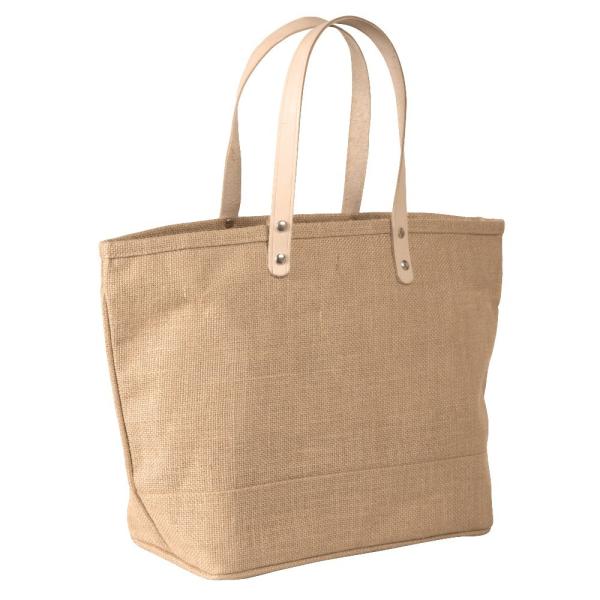 Household Large Cotton Burlap Tote Bag With Leather Handle