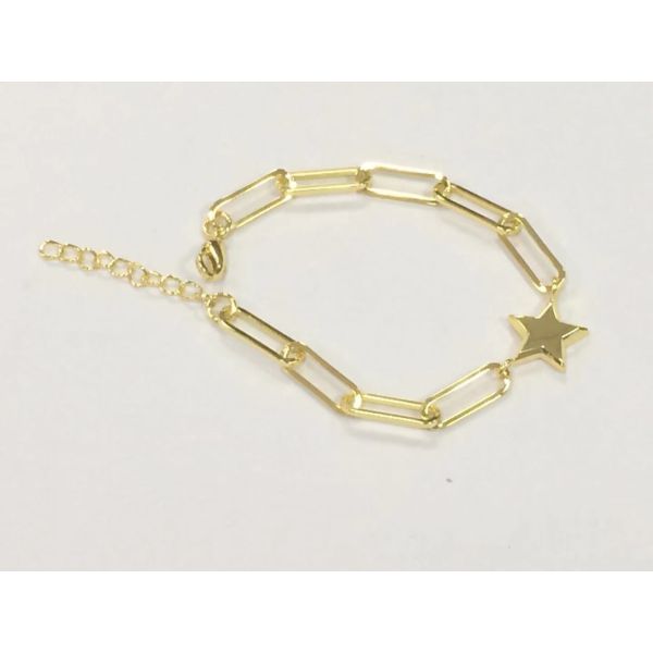 925 Sterling Silver Tiny Star Charm Bracelet with 18K Gold Plating and 12mm Star Charm