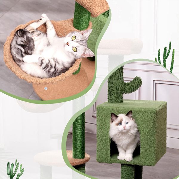 Sustainable Cactus Cat Tree 30inch Tall Multi-Level Cat Tower for Fun Play and Cat Condo