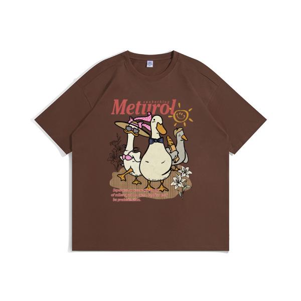 Moda Euramericana Patinho Impressão de Algodão T-Shirt de Grande Tamanho Manga Curta Streetstyle masculino