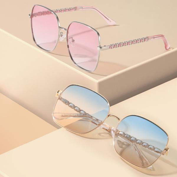 as mulheres de 144mm polarizaram óculos de sol, metal Rim Sunglasses Chain Mirror Legs