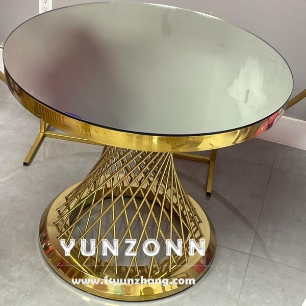Luxury Gold Stainless Steel Cake Stand Table with Mirror Glass Top for Wedding & Party Home & Apartment Dining Furniture