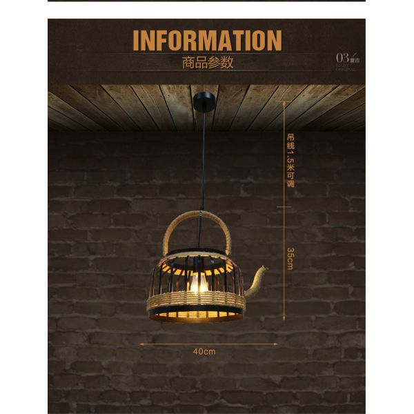 American Retro Teapot Industrial Pendant Lights Living Room Kitchen Rope Pendant Light(WH-VP-192)