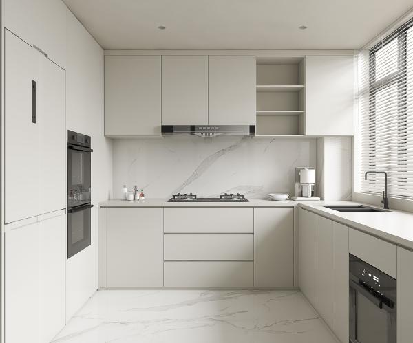 L Shape Furniture Lacquer Finished Kitchen Pantry Cabinet Design With Wall Cupboard