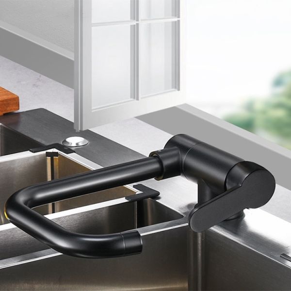 Contemporary Style Pull Out Kitchen Faucet with Hand Sprayer in Black Stainless Steel