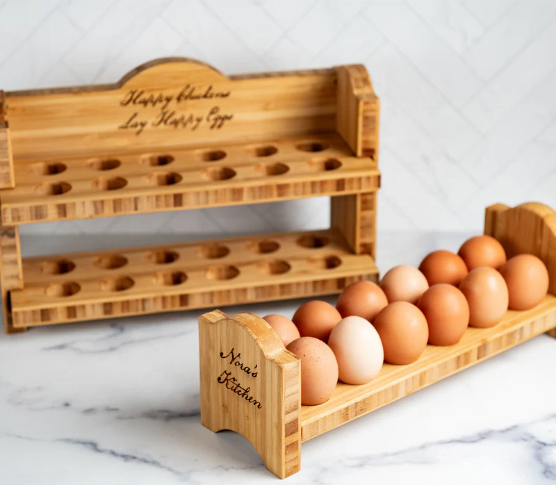 Eco-Friendly Bamboo Rustic Wooden Egg Holder for Fridge Burning or Custom Request