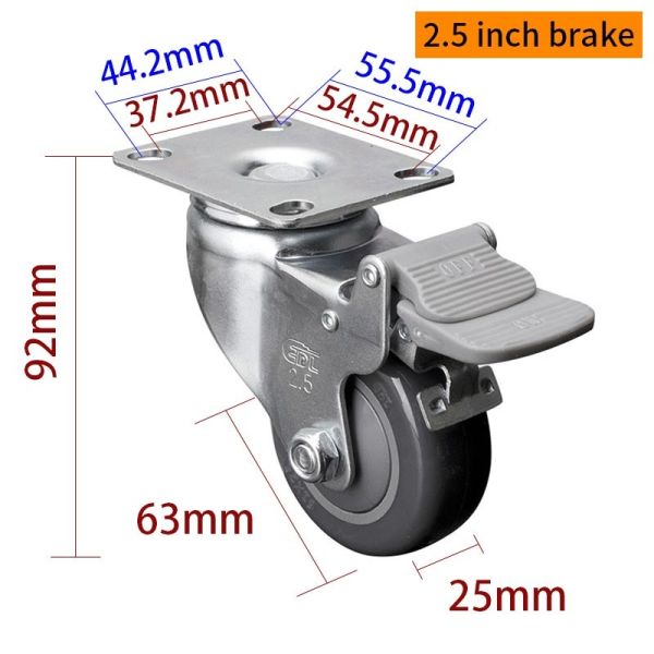 ISO9001 Light Duty Casters 63mm 2.5 Inch Caster Wheel Rigid Zinc Coating