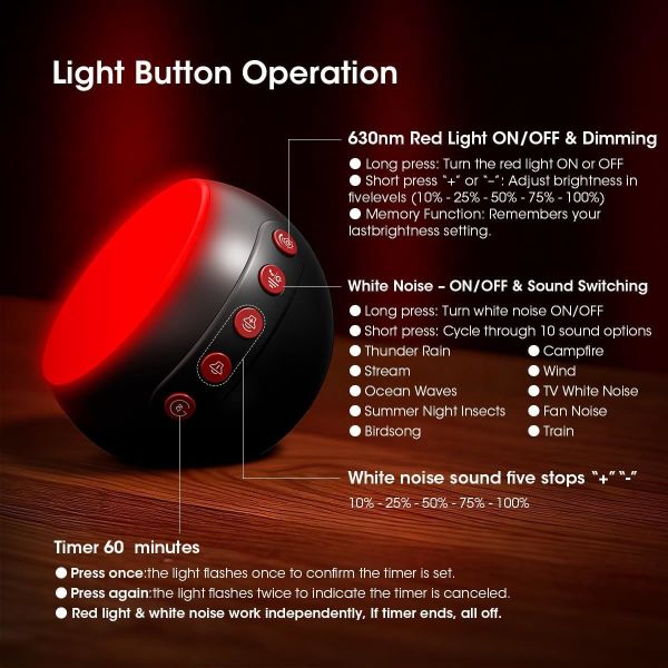 630nm Red Light Therapy Sleep Device, Red Night Light for Deep Sleep & Relaxation