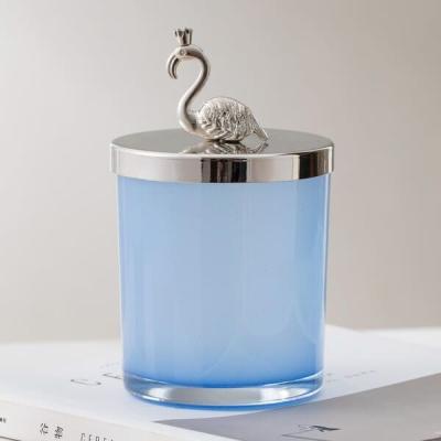 Empty 430ml Color Glass Candle Holder 15oz Blue Candle Jars With Lids