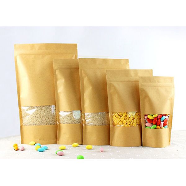 Heat Seal Snack Food Plastic Pouch Packaging , Kraft Paper Zipper Bags With Window