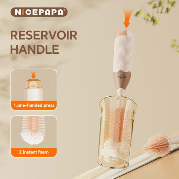 Easy Operation Liquid Storage Foam Patent Food Grade Silicone nipple Brush Bottle or Baby Products Special