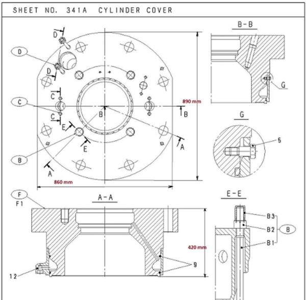 6S50MC-C Engine Cylinder Cover , Cylinder Head Cover For MITSUI / MAN B&W