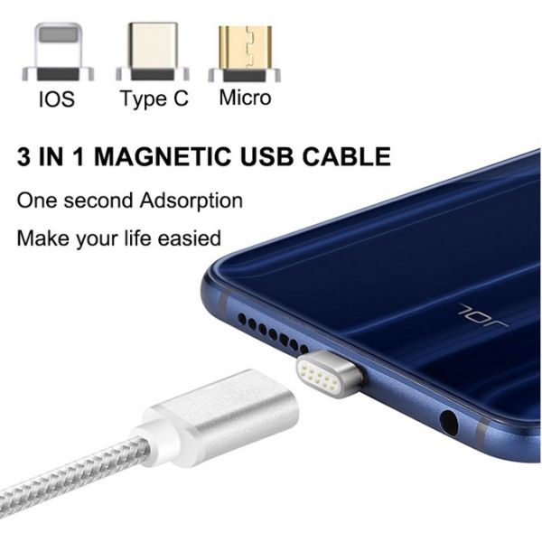 Type C 3 In 1 Magnetic Micro USB Date Cable 3.3 FT with 3 Adapters for Android