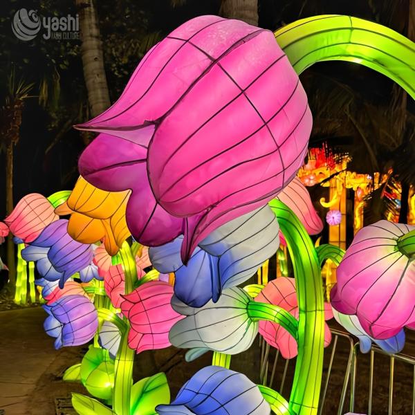Chinese Peony Sculpture Zigong Lantern For Outdoor Party Decoration
