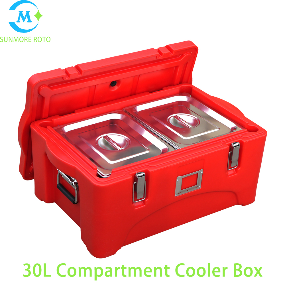 SUNMORE ROTO 30L Red Rotomolded GN Pan Insulated Food Box, Custom Compartment Portable Thermal Container For Catering Group Meal Delivery