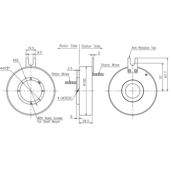 45mm Inner Diameter Through Hole Slip Ring Assembly Long Life Low Friction