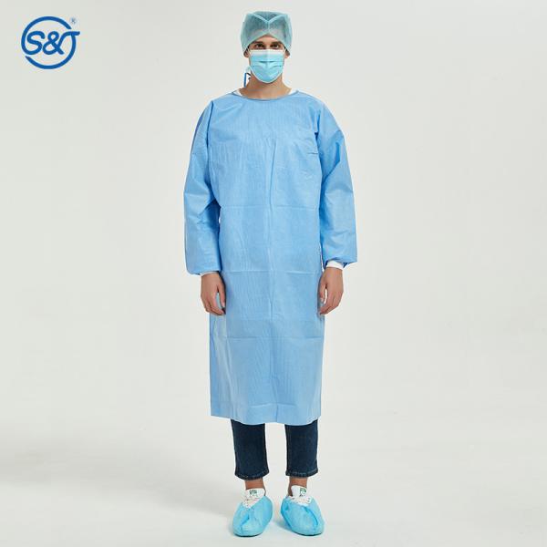 S&J Disposable Nonwoven SMS Surgical Gown Isolation Gown 3-Layer Laminated Lace Tied on Back One Piece EN 13795-1 Standard