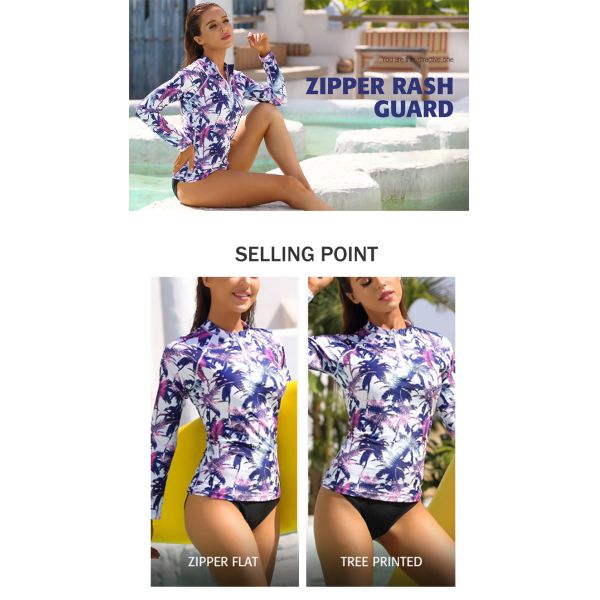 Куртка плавания предохранения от Солнца купальника Rashguard женщин фронта застежка-молнии