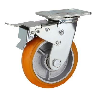 heavy duty orange PU on cast iron casters