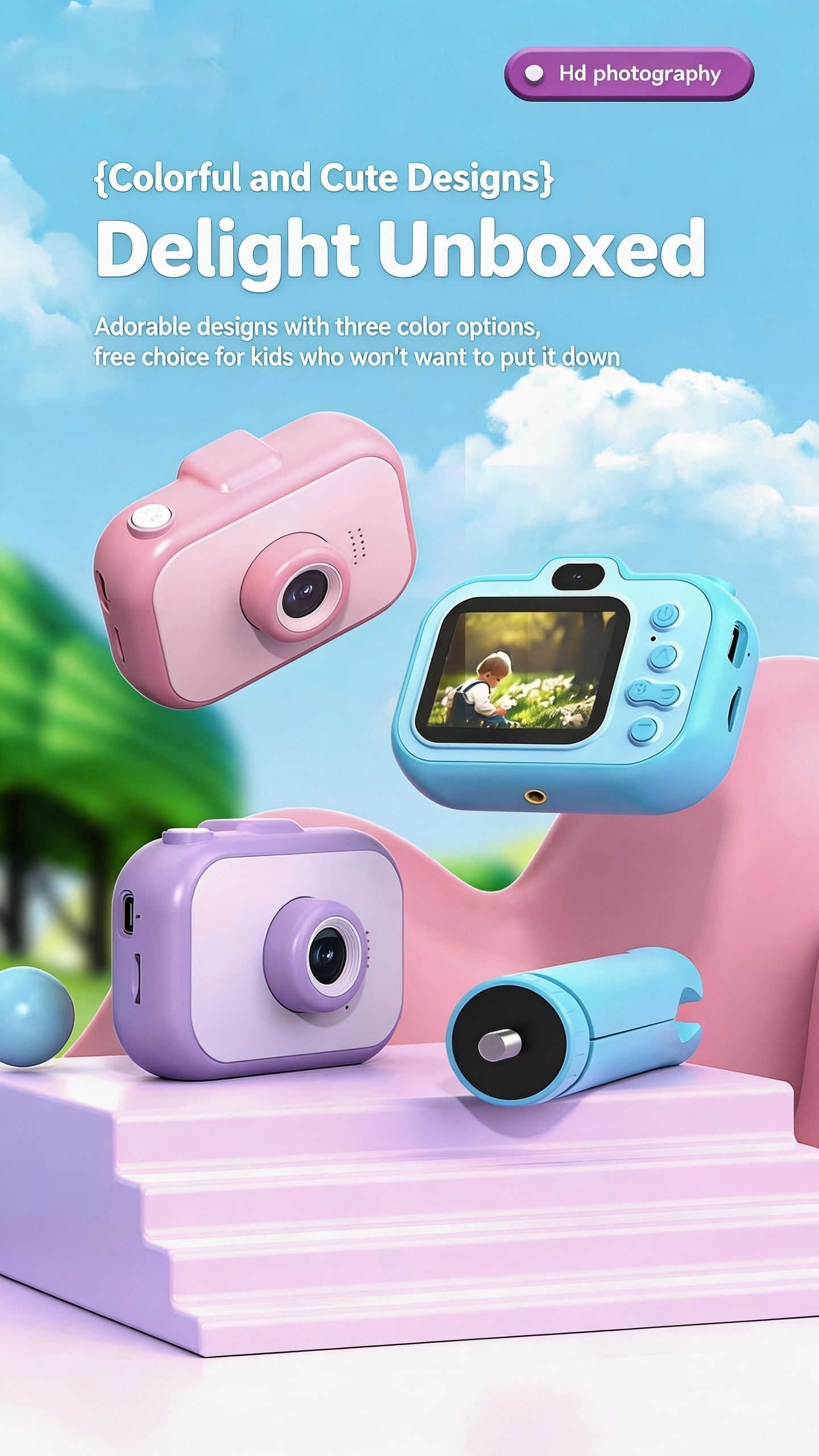 DLC Kids Digital Camera CMOS MicroSD 9600W Dual Lens 1080P HD Video 2.0