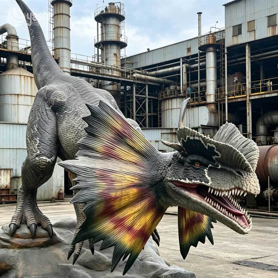 High-Quality Dilophosaurus Dinosaur Model, Realistic Animatronic Dinosaur Statue for Dinosaur, Zoos and Amusement Exhibitions