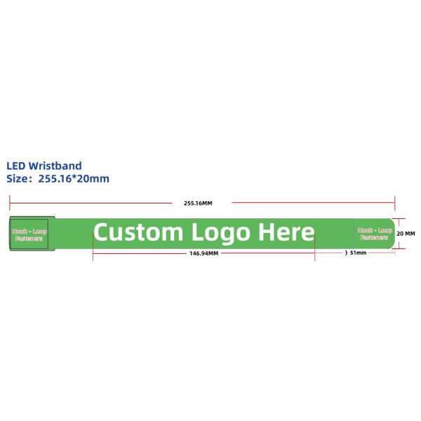 Custom Offset Printing Nylon Flashing LED Bracelets Glow in Dark for Events Concerts