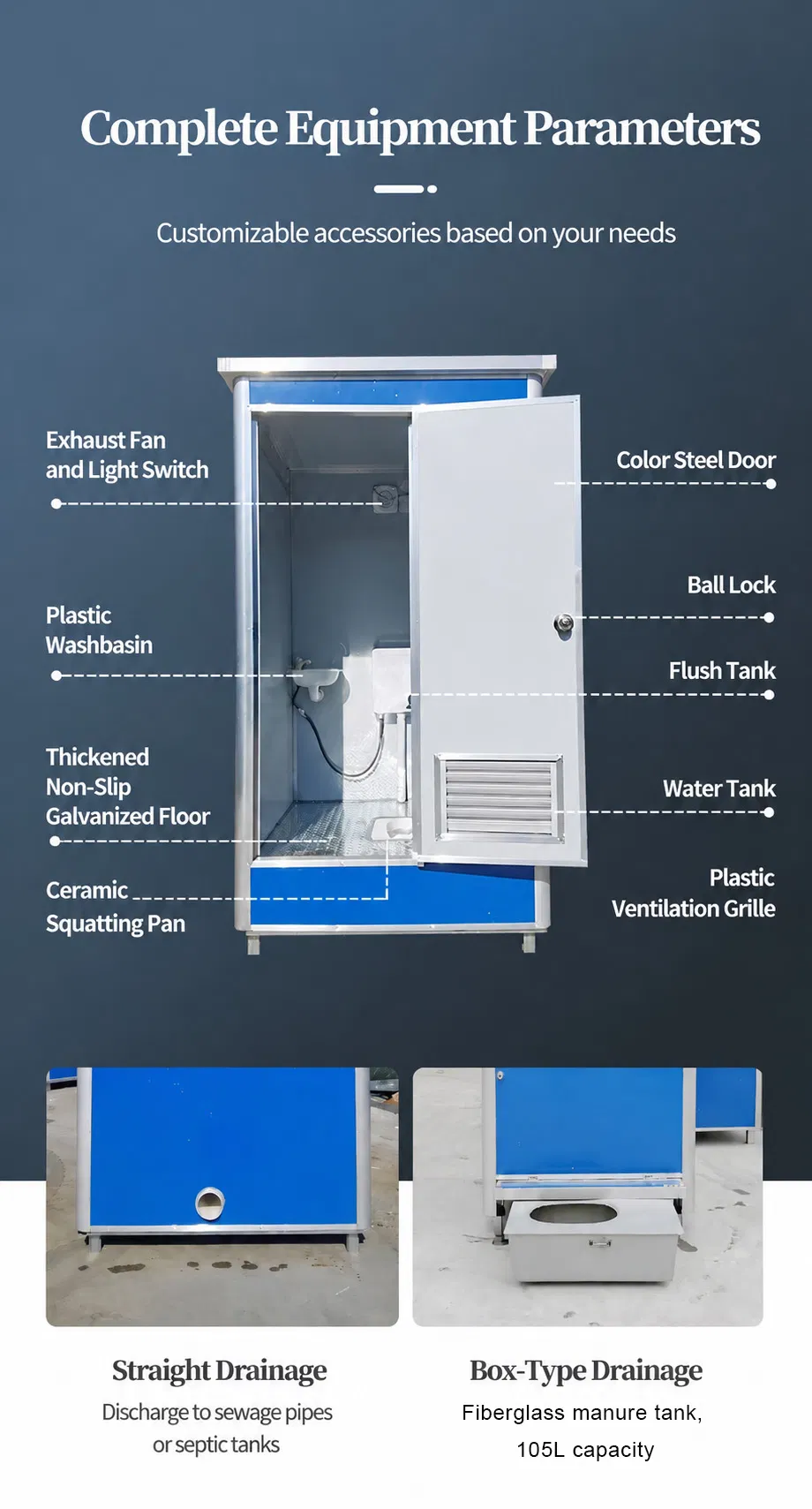 Compact portable toilet cabin designed to deliver and comfortable restroom access for construction projects outdoor exhibitions and public events