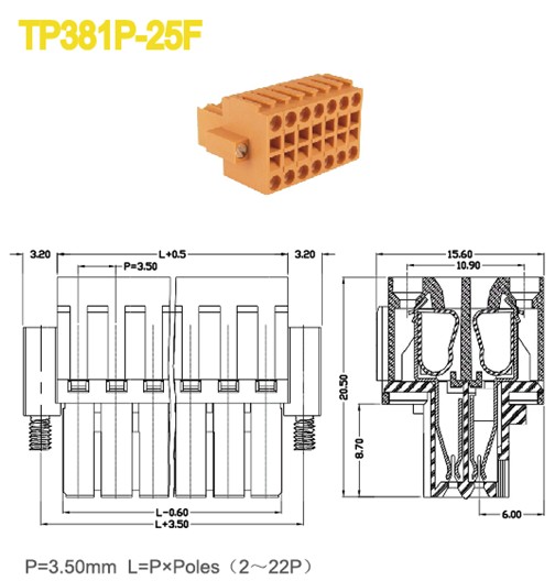 Женские гнезда 3.50mm Screwless затыкают внутри терминальный блок 2*2P-22*2P для электрического освещения