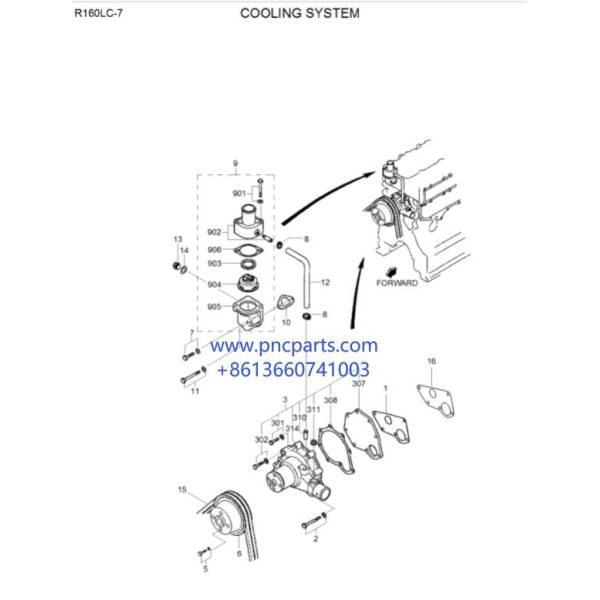 32B45 05021 XJAF 02693 Hyundai Spare Parts R170W-7 Water Pump Assy