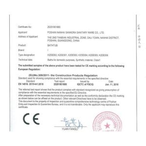 Foshan Nanhai Sannora Sanitary Ware Co., Ltd. Сертификации