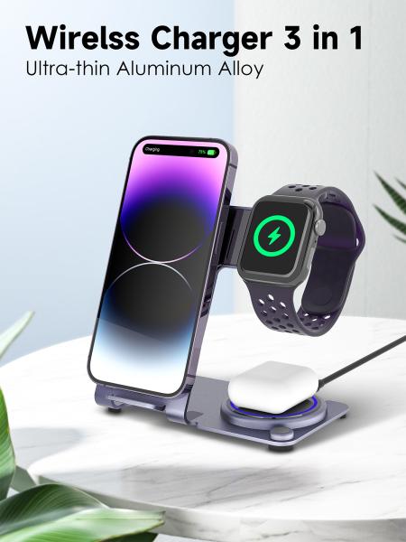 Y91 2025 3 in 1 Portable Wireless Fast Charger Stand Type-C Power Supply 2.5W Output Power Aluminum Alloy