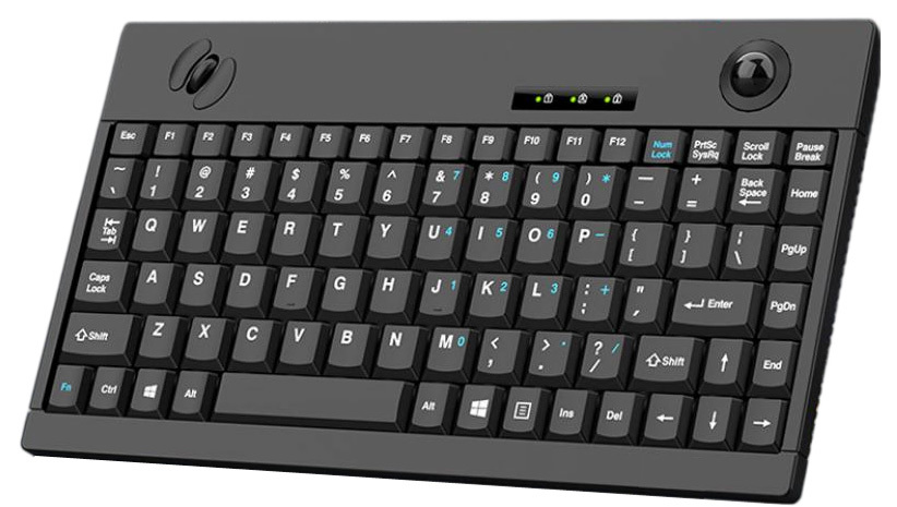 Super Compact Waterproof IP65 Industrial Plastic Keyboard with 88 Keys and Mini Trackball for Harsh Environments