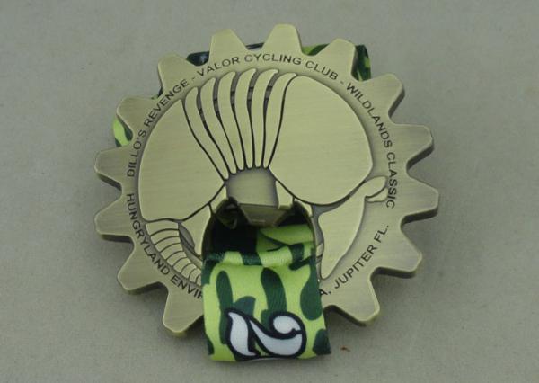 Antique Gold Die Cast Medals 3D With Heat Transfer Printing Ribbon