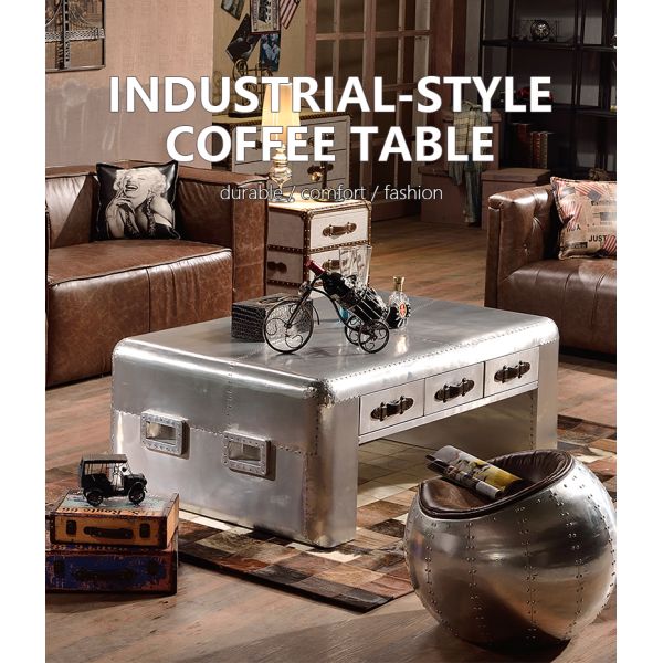 Foshan Factory Retro Industrial Loft Style Aluminum Coffee Table for Living Room and Hotel Handmade Durable