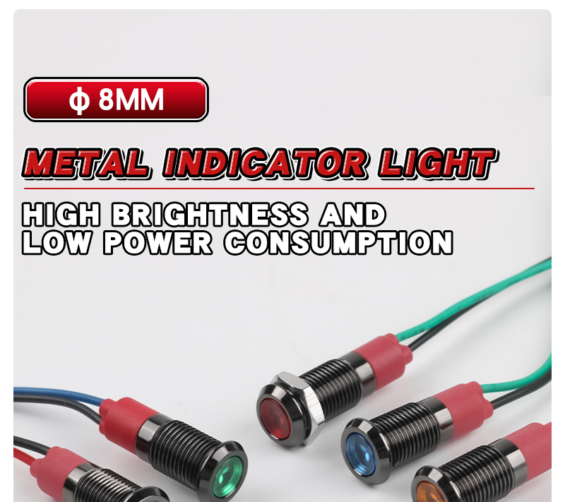 8MM Metal Indicator Light, LED Strip Light With Waterproof Function Oxidized Black Shell, Red Green Yellow Blue White 6V12V24V