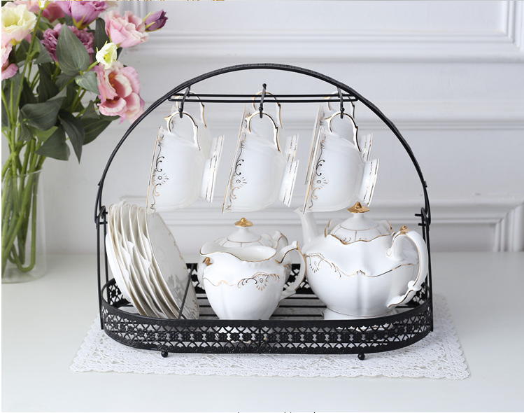 Gold Plated Six Hooks Tea Cup Holder Stand For Decoration
