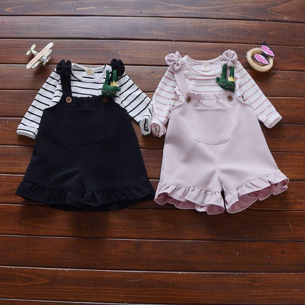 43.4in Striped Summer Children'S Clothing White Overalls Casual Strap Shorts